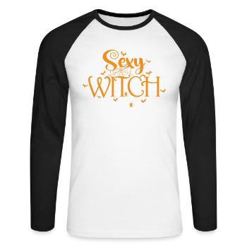 Sexy Witch Halloween Candy Personnalisé - T-shirt baseball manches longues Homme - blanc/noir - Devant - Nik (191cm)