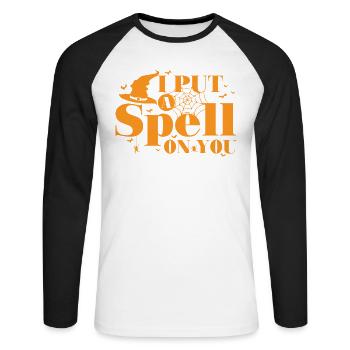 J’ai mis un sort sur votre coutume d’Halloween - T-shirt baseball manches longues Homme - blanc/noir - Devant - Nik (191cm)
