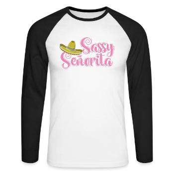 Sassy Senorita Sombrero Holiday Mexico - Unisex Long Sleeve Baseball T-Shirt - white/black - Front - Nik (191cm)