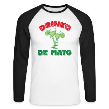 Drinko de Mayo Cinco de Mayo Holiday Mexico - Unisex Long Sleeve Baseball T-Shirt - white/black - Front - Nik (191cm)