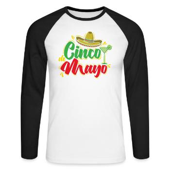Cinco de Mayo Sombrero Vacances Mexique - T-shirt baseball manches longues Homme - blanc/noir - Devant - Nik (191cm)