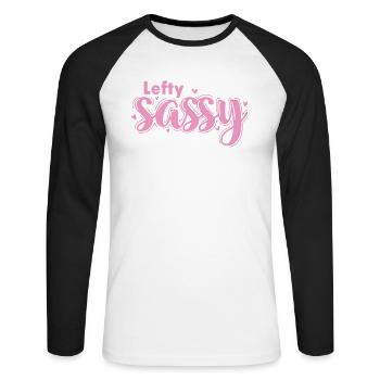 Lefty Sassy Left-handers write habit - Unisex Long Sleeve Baseball T-Shirt - white/black - Front - Nik (191cm)