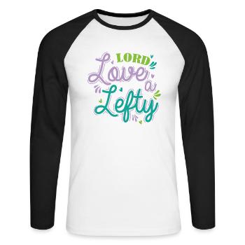 Lord Love a Lefty Gaucher Écrire - T-shirt baseball manches longues Homme - blanc/noir - Devant - Nik (191cm)