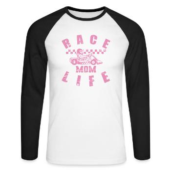 Race Mom Life Gokart Rennen Rennstrecke - Unisex Baseballshirt langarm - Weiß/Schwarz - Vorne - Nik (191cm)
