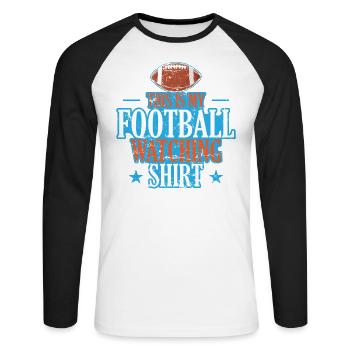 This is my Football watching Design USA - Unisex Baseballshirt langarm - Weiß/Schwarz - Vorne - Nik (191cm)