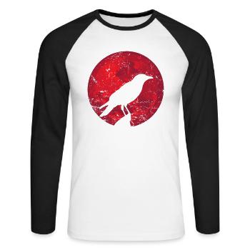 Corbeau devant la lune Crow Bird Environment - T-shirt baseball manches longues Homme - blanc/noir - Devant - Nik (191cm)
