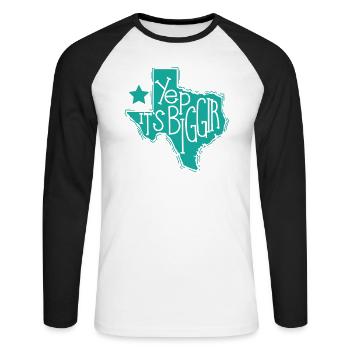 Yep It’s Biggir Bundesstaat der USA Texas - Unisex Baseballshirt langarm - Weiß/Schwarz - Vorne - Nik (191cm)