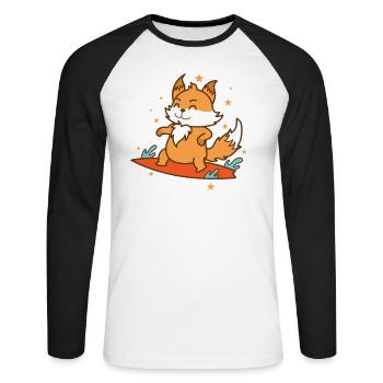 Fox surfs on the water Animal Nature - Unisex Long Sleeve Baseball T-Shirt - white/black - Front - Nik (191cm)