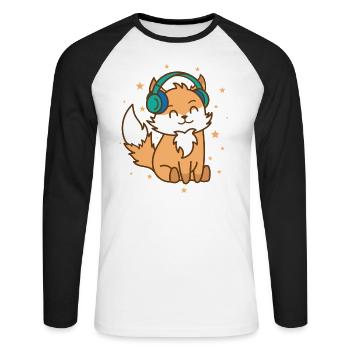 Fox listens to music Nature Animal Zoo Environment - Unisex Long Sleeve Baseball T-Shirt - white/black - Front - Nik (191cm)