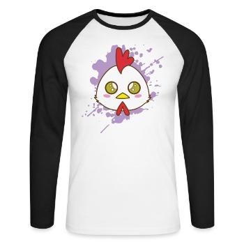 Poulet Coq dans le style Kawaii Animal Japan - T-shirt baseball manches longues Homme - blanc/noir - Devant - Nik (191cm)