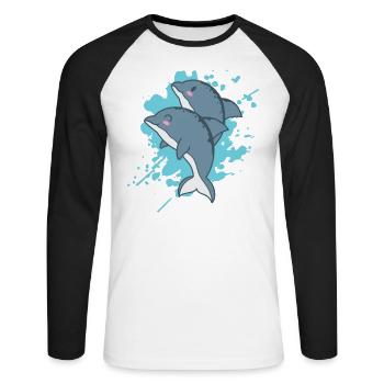 Dolphins in Japanese kawaii style animal - Unisex Long Sleeve Baseball T-Shirt - white/black - Front - Nik (191cm)