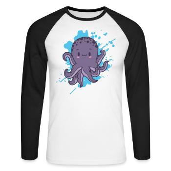 Octopus Octopus in Kawaii style animal Japan - Unisex Long Sleeve Baseball T-Shirt - white/black - Front - Nik (191cm)