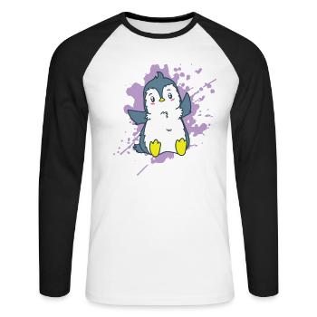Penguin rejoices in kawaii style animal - Unisex Long Sleeve Baseball T-Shirt - white/black - Front - Nik (191cm)