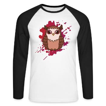 Eule im japanischen Kawaii Stil Tier - Unisex Baseballshirt langarm - Weiß/Schwarz - Vorne - Nik (191cm)