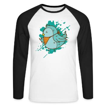 Oiseau avec bavoir dans un animal de style kawaii - T-shirt baseball manches longues Homme - blanc/noir - Devant - Nik (191cm)