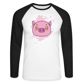Pig in Japanese kawaii style animal - Unisex Long Sleeve Baseball T-Shirt - white/black - Front - Nik (191cm)