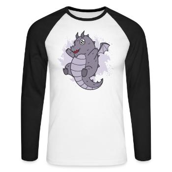Dragon Kawaii cute fantasy animal - Unisex Long Sleeve Baseball T-Shirt - white/black - Front - Nik (191cm)