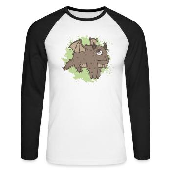 Gros dragon dans kawaii drôle d’animal - T-shirt baseball manches longues Homme - blanc/noir - Devant - Nik (191cm)
