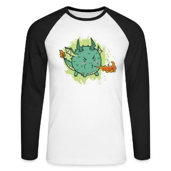 Le gros dragon kawaii crache du feu - T-shirt baseball manches longues Homme - blanc/noir - Devant - Nik (191cm)