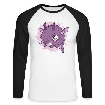fat kawaii dragon is sour - Unisex Long Sleeve Baseball T-Shirt - white/black - Front - Nik (191cm)