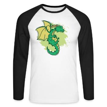 Dragon cool avec cornes drôle d’animal - T-shirt baseball manches longues Homme - blanc/noir - Devant - Nik (191cm)