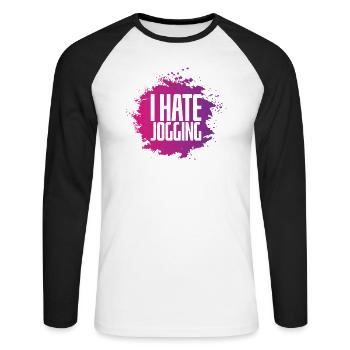 Je déteste faire du jogging fitness sports course - T-shirt baseball manches longues Homme - blanc/noir - Devant - Nik (191cm)