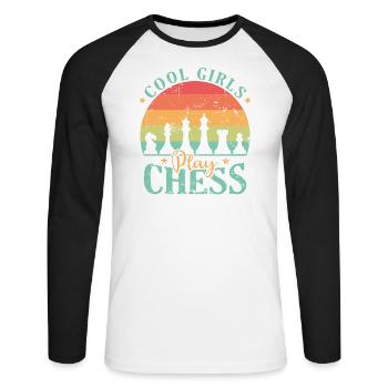 Cool Girls play Chess Chess Brain Teaser - Unisex Long Sleeve Baseball T-Shirt - white/black - Front - Nik (191cm)
