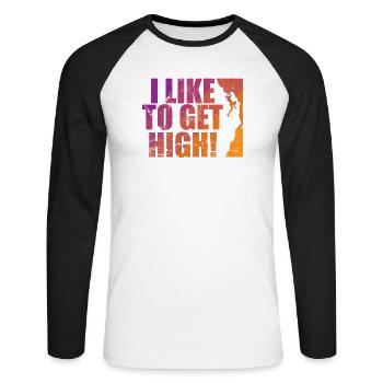 I Like to get high Bouldern Klettern Hobby - Unisex Baseballshirt langarm - Weiß/Schwarz - Vorne - Nik (191cm)