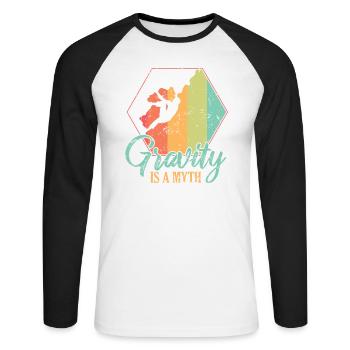 Gravity is a Myth Hobby Klettern Bouldern - Unisex Baseballshirt langarm - Weiß/Schwarz - Vorne - Nik (191cm)