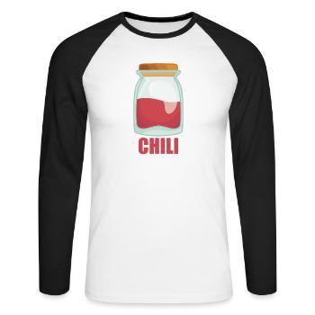 Chili Gewürz Essen Geschmack Kochen - Unisex Baseballshirt langarm - Weiß/Schwarz - Vorne - Nik (191cm)