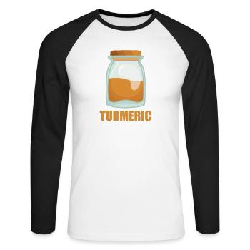 Curcuma saveur d’épices Cuisine - T-shirt baseball manches longues Homme - blanc/noir - Devant - Nik (191cm)