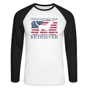 Chesapeake Bay Retriever avec drapeau des États-Unis - T-shirt baseball manches longues Homme - blanc/noir - Devant - Nik (191cm)