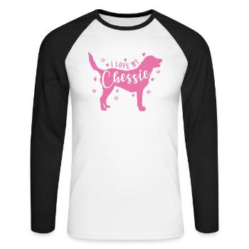 J’aime mon chien retriever de Chessie Chesapeake Bay - T-shirt baseball manches longues Homme - blanc/noir - Devant - Nik (191cm)