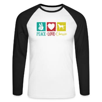 Peace Love Chessie Race de chien Chesapeake - T-shirt baseball manches longues Homme - blanc/noir - Devant - Nik (191cm)