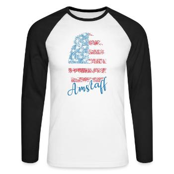 Drapeau des États-Unis Empreinte de pouce Tête de chien - T-shirt baseball manches longues Homme - blanc/noir - Devant - Nik (191cm)