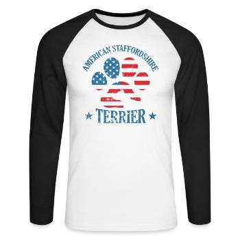 Staffordshire Terrier Paw dans le drapeau des États-Unis - T-shirt baseball manches longues Homme - blanc/noir - Devant - Nik (191cm)