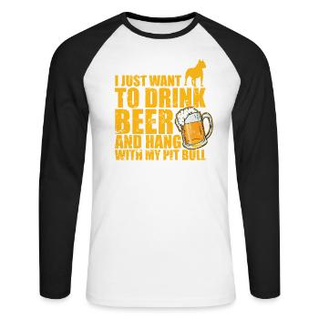 Il suffit de boire de la bière et de traîner avec mon pitbull - T-shirt baseball manches longues Homme - blanc/noir - Devant - Nik (191cm)
