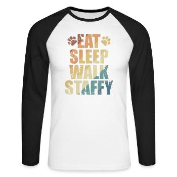 Eat Sleep Walk Staffy Staffordshire Terrier - Unisex Baseballshirt langarm - Weiß/Schwarz - Vorne - Nik (191cm)