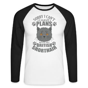 Je ne peux pas avoir de plans avec mon British Shorthair - T-shirt baseball manches longues Homme - blanc/noir - Devant - Nik (191cm)