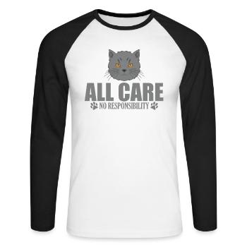 All Care No Responsibility British Shorthair - Unisex Long Sleeve Baseball T-Shirt - white/black - Front - Nik (191cm)