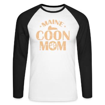 Maine Coon Mom Cat Pet Cat - Unisex Long Sleeve Baseball T-Shirt - white/black - Front - Nik (191cm)