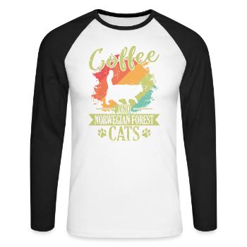 Café et gueule de bois des chats des forêts norvégiennes - T-shirt baseball manches longues Homme - blanc/noir - Devant - Nik (191cm)