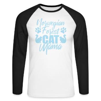 Chat de la forêt norvégienne Mama Pet - T-shirt baseball manches longues Homme - blanc/noir - Devant - Nik (191cm)