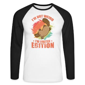 Je ne suis pas bizarre Je suis Ornithorynque en édition limitée - T-shirt baseball manches longues Homme - blanc/noir - Devant - Nik (191cm)
