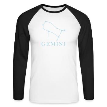 Constellation d’étoiles Signe du zodiaque Gémeaux - T-shirt baseball manches longues Homme - blanc/noir - Devant - Nik (191cm)