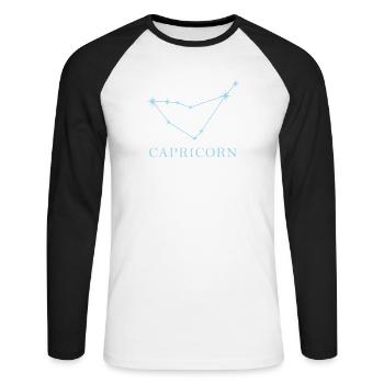 Constellation d’étoiles Signe du zodiaque Capricorne - T-shirt baseball manches longues Homme - blanc/noir - Devant - Nik (191cm)