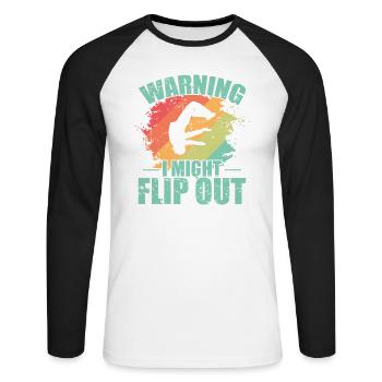 Avertissement Je pourrais retourner Parkour Sport - T-shirt baseball manches longues Homme - blanc/noir - Devant - Nik (191cm)