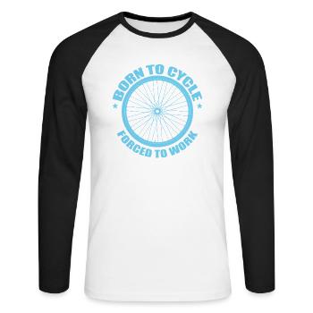 Born to Cycle Forced to Work Cycling - Unisex Long Sleeve Baseball T-Shirt - white/black - Front - Nik (191cm)