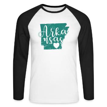 Arkansas Landkarte Umriss USA Amerika - Unisex Baseballshirt langarm - Weiß/Schwarz - Vorne - Nik (191cm)
