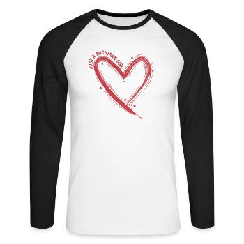 Michigan Just a Michigan Girl USA Amerika - Unisex Baseballshirt langarm - Weiß/Schwarz - Vorne - Nik (191cm)